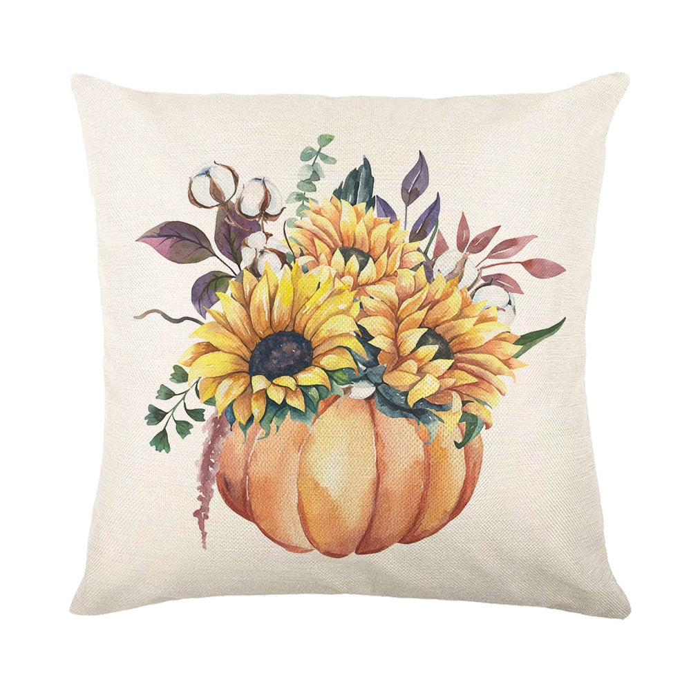 Autumn Maple Leaves Pumpkin Pillowcase 45x45cm Home Party Decorations Happy Thanksgiving Throw Pillow Covers Linen Cushion Cover