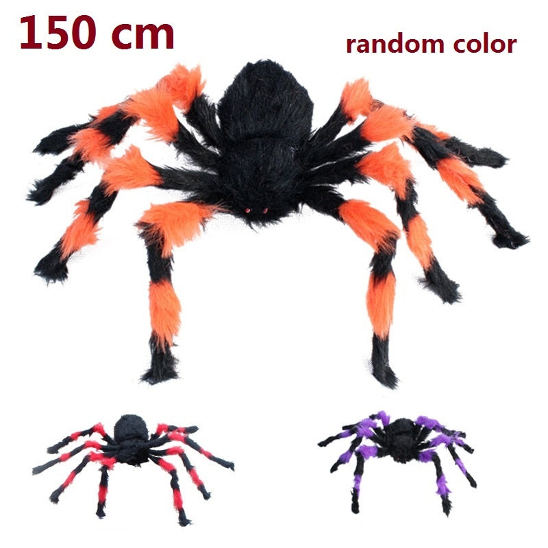 150/200cm Black Scary Giant Spider Huge Spider Web Halloween Decoration Props Haunted House Holiday Outdoor Giant Decoration