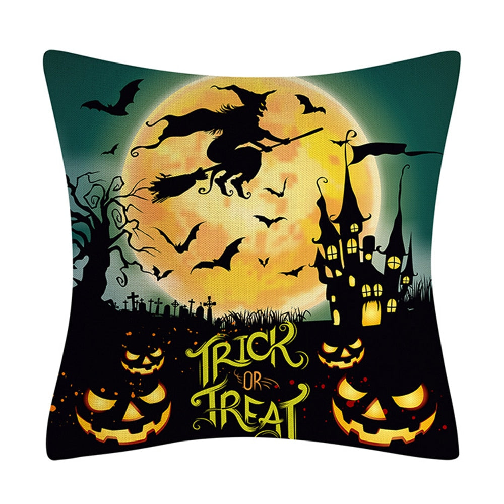 2022 New Linen Halloween Fall Cushion Cover 18Inch Trick or Treat Farmhouse Cat Witch Home Throw Pillow Covers for Couch Decor