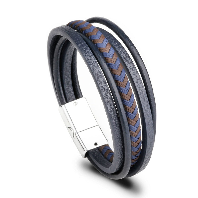 Trendy  Leather Bracelets Men Stainless Steel Multilayer Braided Rope Bracelets For Male Female Bracelets Jewelry Pulsera Hombre