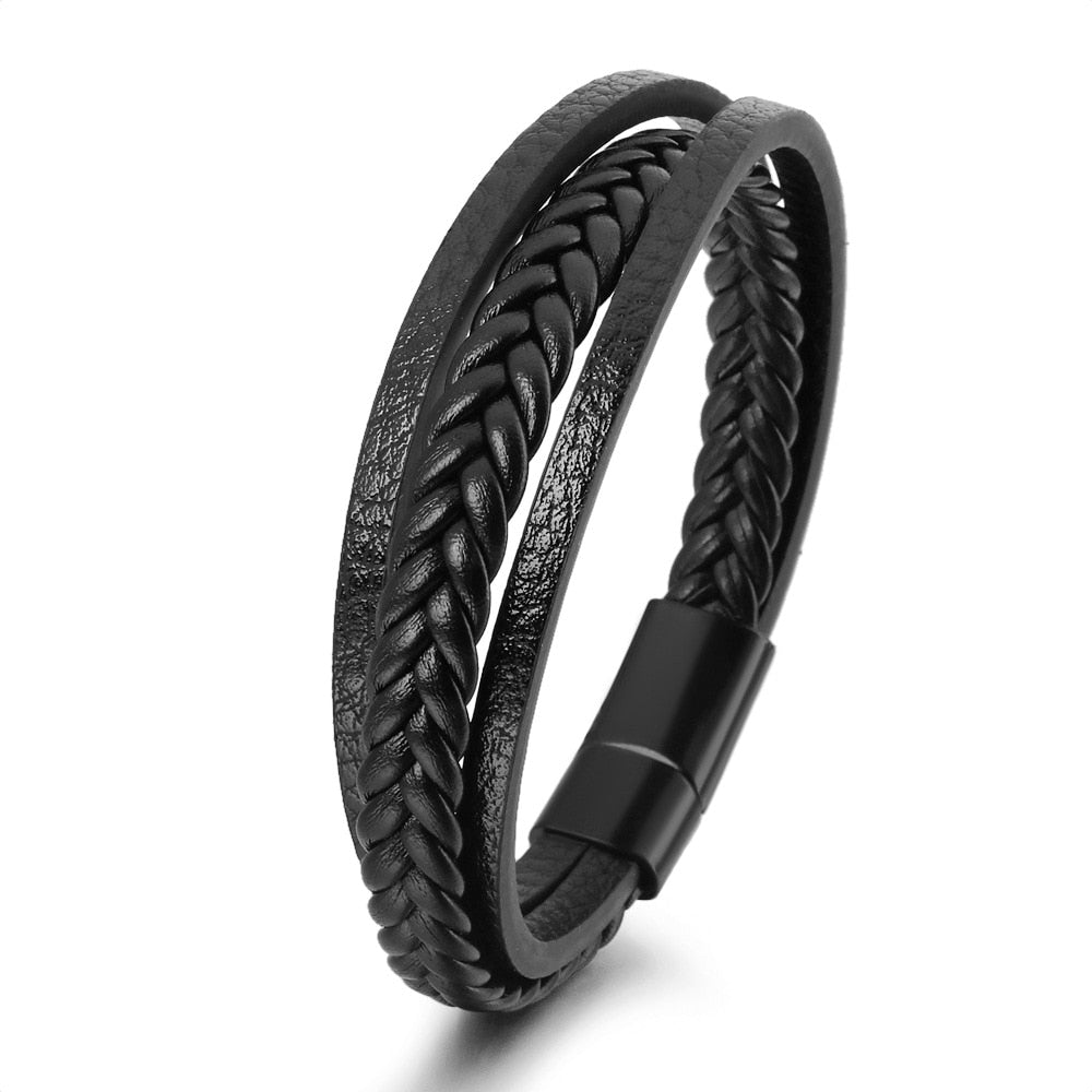 Trendy  Leather Bracelets Men Stainless Steel Multilayer Braided Rope Bracelets For Male Female Bracelets Jewelry Pulsera Hombre