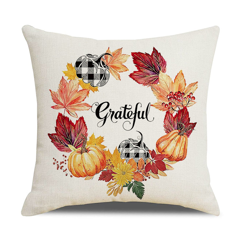 Autumn Maple Leaves Pumpkin Pillowcase 45x45cm Home Party Decorations Happy Thanksgiving Throw Pillow Covers Linen Cushion Cover