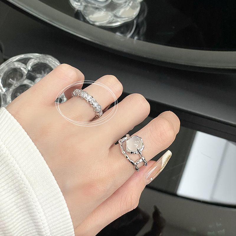 Opal Irregular Natural Stone Ring With White Opal Aesthetic Egirl Hollow Rings for Women Y2K Trendy Ring Creative Finger Jewelry