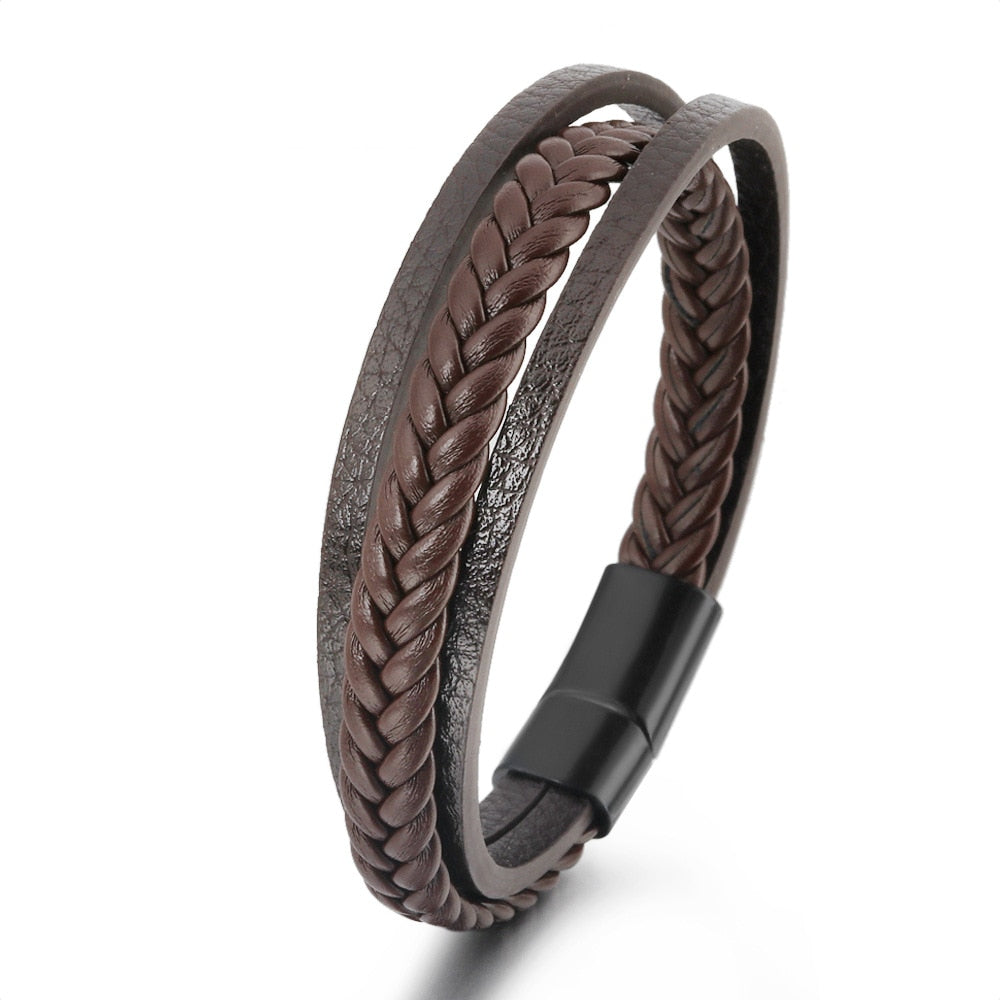 Trendy  Leather Bracelets Men Stainless Steel Multilayer Braided Rope Bracelets For Male Female Bracelets Jewelry Pulsera Hombre