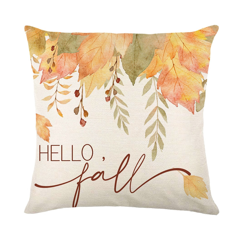 Autumn Maple Leaves Pumpkin Pillowcase 45x45cm Home Party Decorations Happy Thanksgiving Throw Pillow Covers Linen Cushion Cover