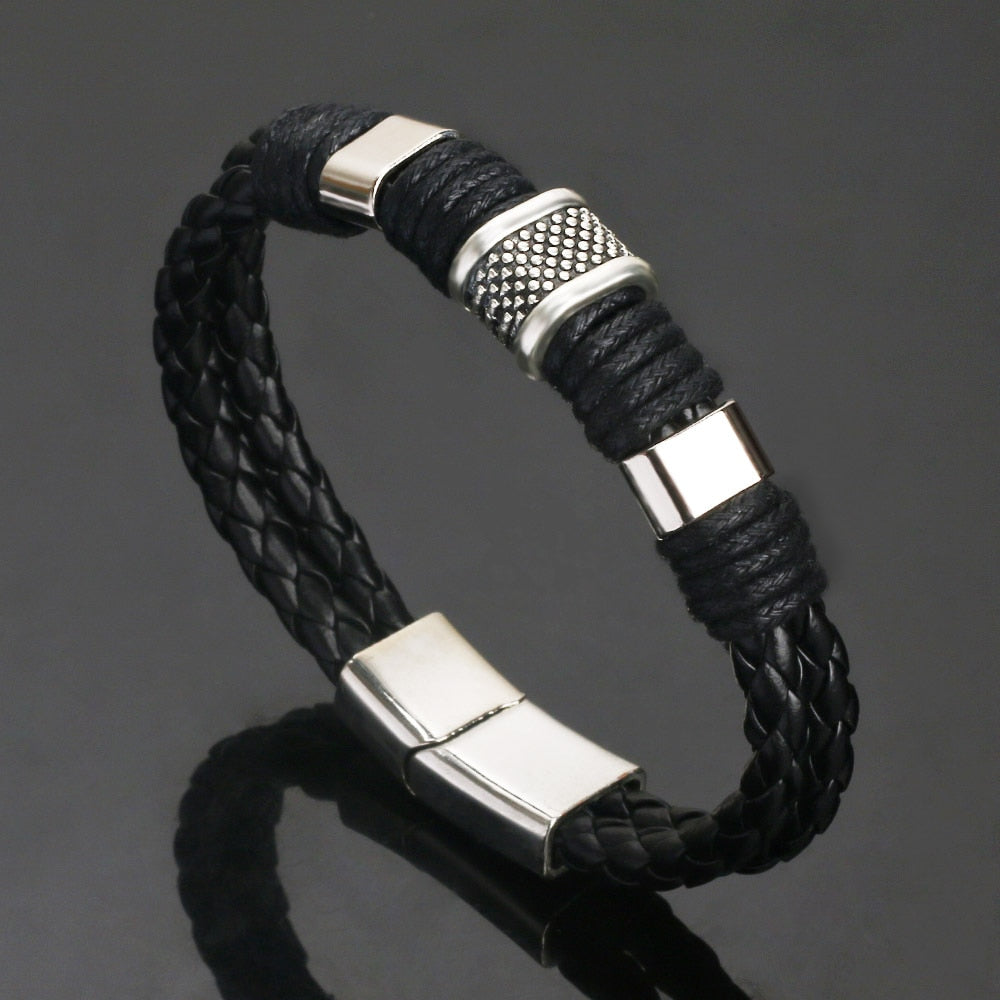 Trendy  Leather Bracelets Men Stainless Steel Multilayer Braided Rope Bracelets For Male Female Bracelets Jewelry Pulsera Hombre