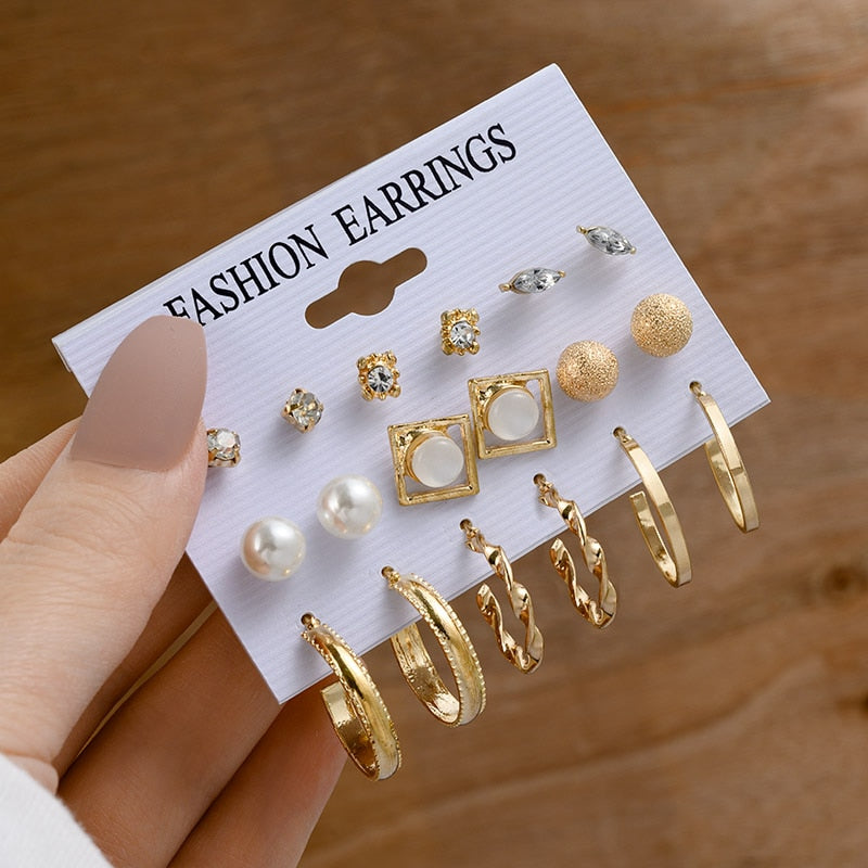 Vintage Gold Geometric Women&#39;s Earrings Set Fashion Pearl Circle Hoop Earrings For Women Brincos 2022 Trend Female Jewelry Gifts