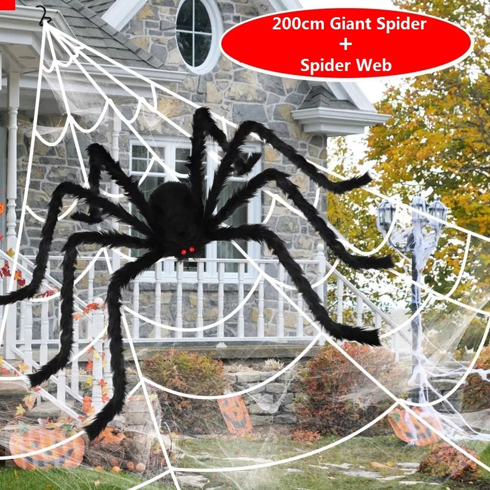 150/200cm Black Scary Giant Spider Huge Spider Web Halloween Decoration Props Haunted House Holiday Outdoor Giant Decoration