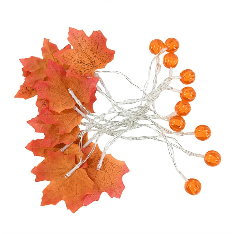 10/20Leds Pumpkin Maple Leaves Light String Fall Garland Battery Powered Indoor Outdoor Garden Halloween Thanksgiving Home Decor