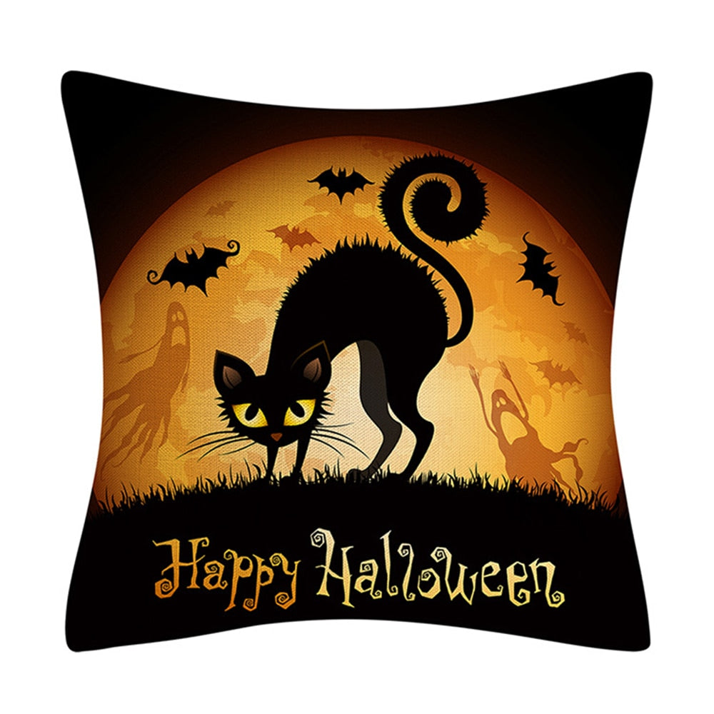 2022 New Linen Halloween Fall Cushion Cover 18Inch Trick or Treat Farmhouse Cat Witch Home Throw Pillow Covers for Couch Decor