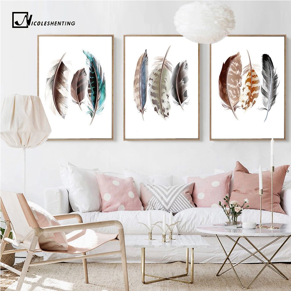 Watercolor Feathers Abstract Poster Canvas