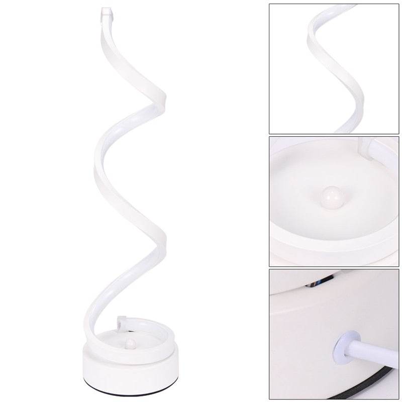 LED Spiral Table Lamp Curved Desk Bedside Lamp