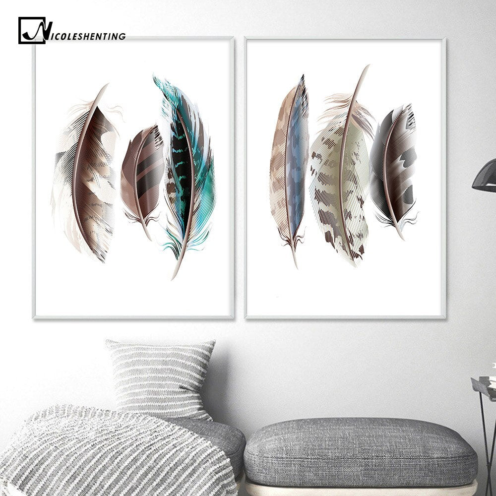 Watercolor Feathers Abstract Poster Canvas