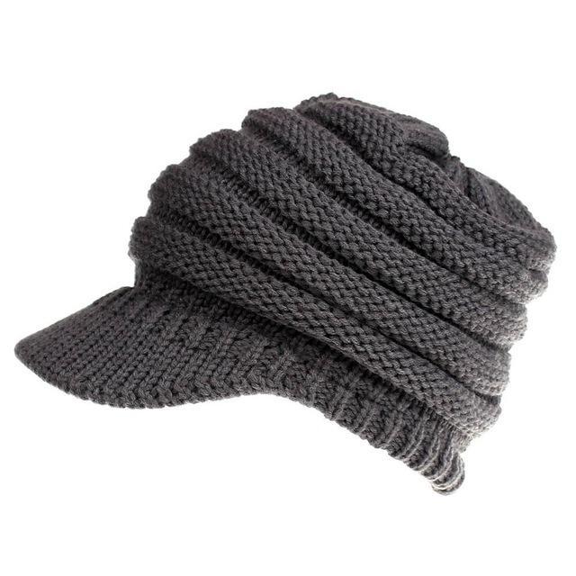 Ponytail Warm Knitted Beanie With Visor