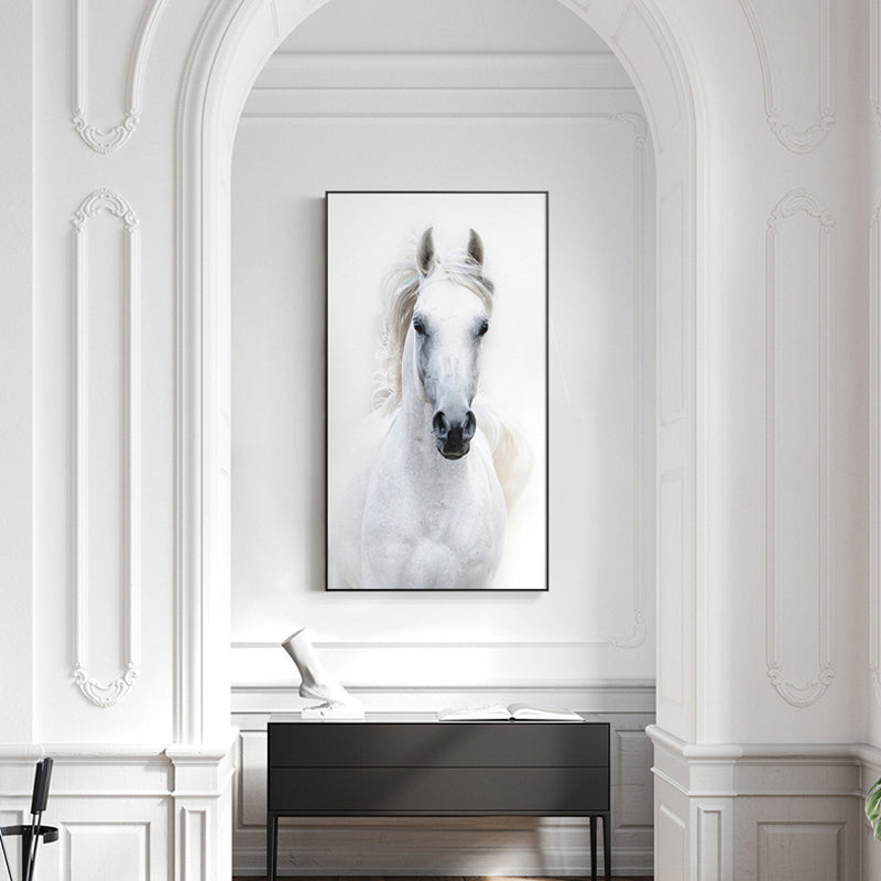 Nordic Style White Horse Canvas White Poster Print Modern Wall Art Pictures