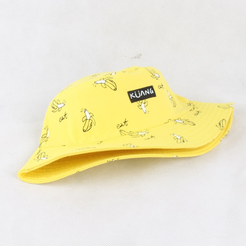 Panama Bucket Hat Men Women Summer Bucket Cap Banana Print Yellow Hat Bob Hat Hip Hop Gorros Fishing Fisherman Hat