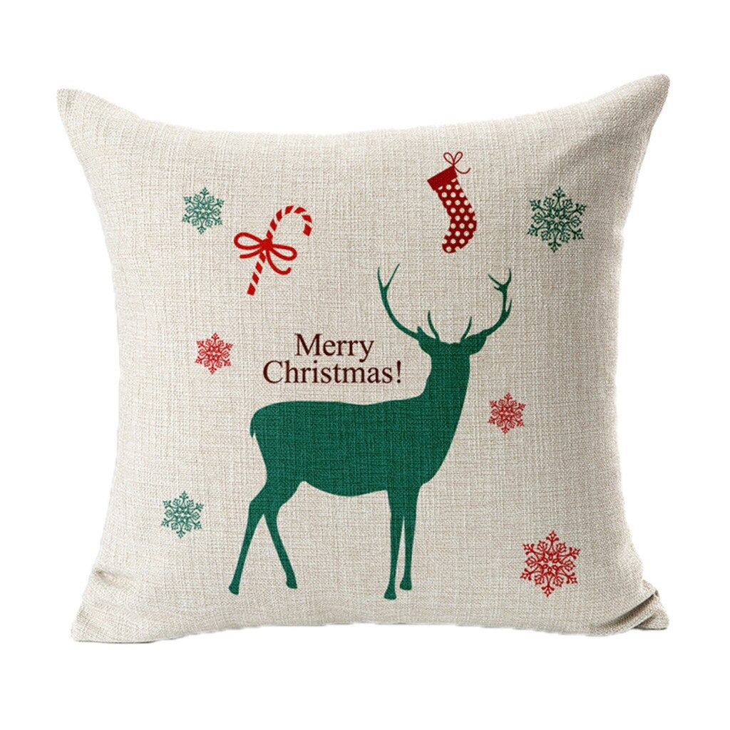 Hyha Christmas Pillow Covers Christmas Present Christmas Pillow Deer Cushion Cover Merry Christmas Decorations for Home Cojines